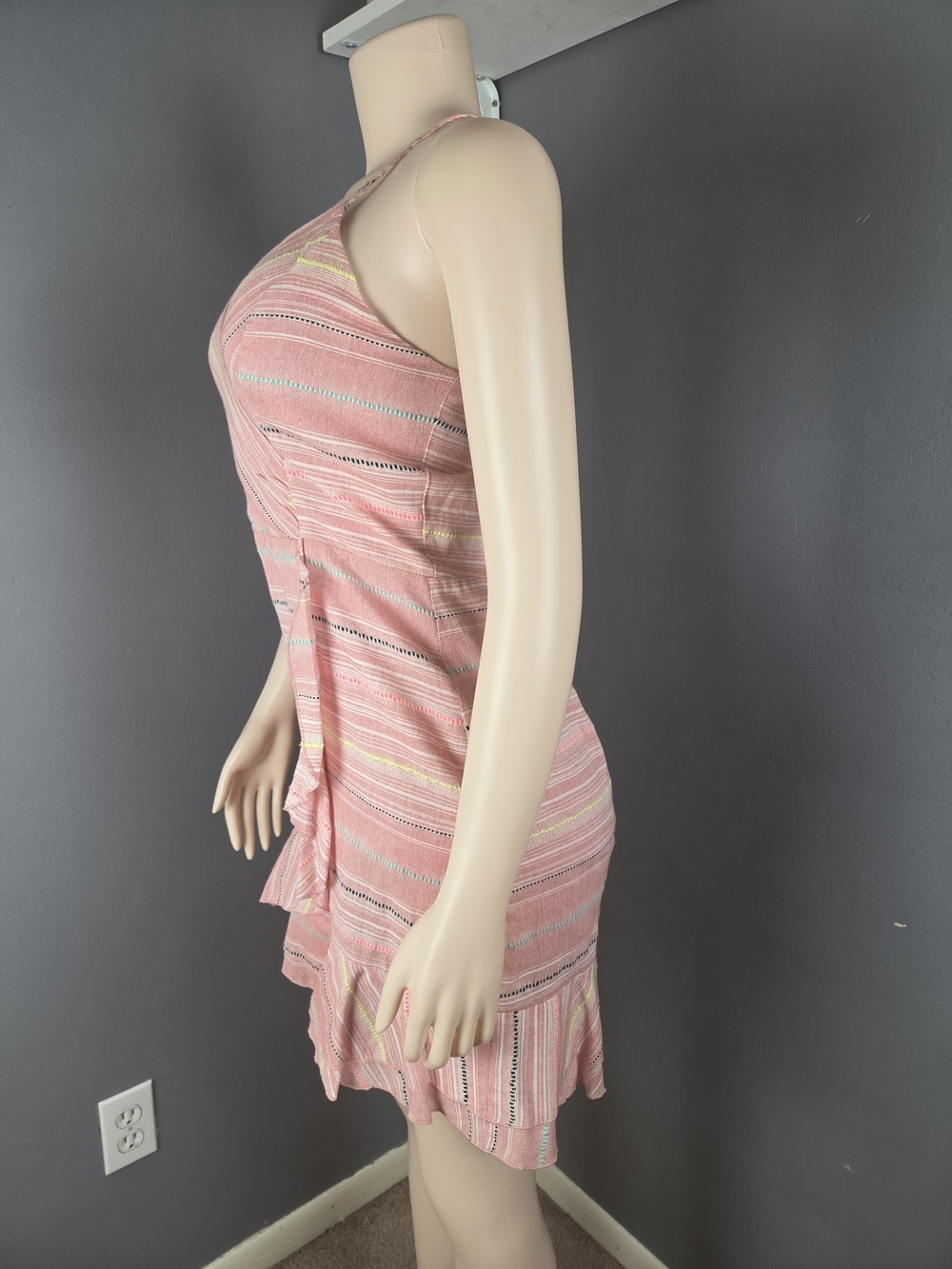 Pink Striped Ruffle Wrap Sundress - Picture 3 of 8